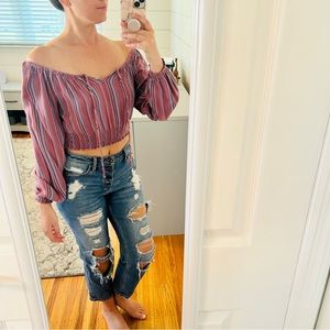 Aeropostale Pink Off the Shoulder Crop Top